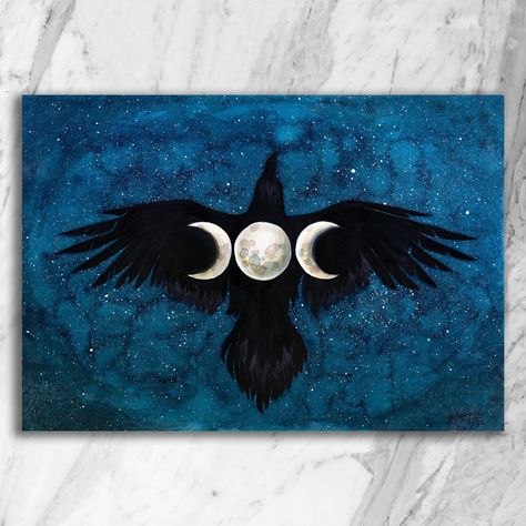 Acrylic Crow Painting, Raven Watercolor Paintings, The Crow Painting, Raven Paintings On Canvas, Easy Raven Painting, Viking Painting Canvas, Viking Painting Ideas, Crow Painting Easy, Crow Painting Acrylic Easy