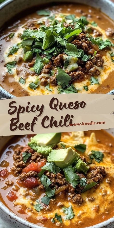 Craving something bold and comforting? Try this Spicy Queso Beef Chili recipe! 🌶️🍲 With savory ground beef, gooey queso cheese, and a kick of heat, this chili is the perfect meal for chilly evenings or game days. 🏈🔥 It’s easy to make, packed with flavor, and sure to satisfy the whole family. Serve it with tortilla chips or cornbread for the ultimate chili experience. 😋 Quick, hearty, and full of comfort! #SpicyChili #BeefChili #QuesoChili #ChiliRecipe #ComfortFood Spicy Crockpot Chili, Chorizo Chili Recipe, Beef Chili Crockpot, Dump And Go Crockpot Dinners, Unique Chili Recipes, Chorizo Chili, Dump And Go Crockpot, Spicy Queso, Chicken Breast Crockpot