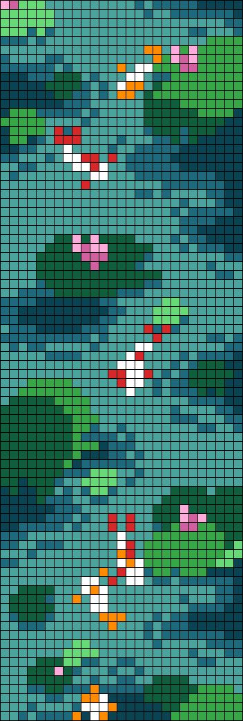 Our today's pick from the patterns category: #49111 #friendship #bracelets #bracelet #pattern #lily #pad #koi #fish #flower #pond #water #simple. 32x32 Cross Stitch Pattern, Pixel Koi Fish, Lily Pad Pixel Art, Koi Alpha Pattern, Lily Pixel Art, Koi Fish Pixel Art, Pixel Art Simple, Simple Pixel Art, Flower Pixel Art