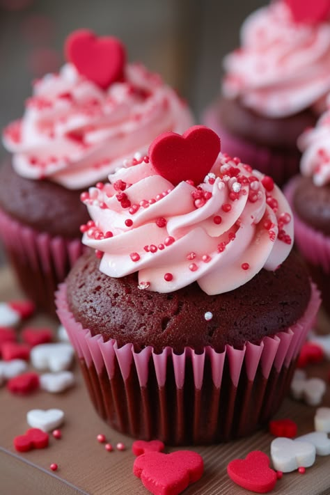 Delight in our Valentine's Day Cupcakes recipe, ideal for kids and grown-ups. These cupcakes are easy, cute, and feature creative yet simple decorations paired with tasty flavors. They're excellent for anyone looking for aesthetically pleasing and delicious treats. Browse ideas from straightforward to advanced to make everyone happy. Visit SimplyCalledFood.com for the entire Valentine's Day Cupcakes recipe and more simple and creative ideas for kids and Valentine's desserts. Valentine Days Gift, Cute Cupcake Decorating Ideas Simple, Heart Cupcakes Aesthetic, Cupcakes Simple Decoration, Valentines Chocolate Cupcakes, Cupcake Easy Decorating Ideas, Valentines Cupcakes For Him, Valentines For Family Cute Ideas, Valentines Baking Cupcakes