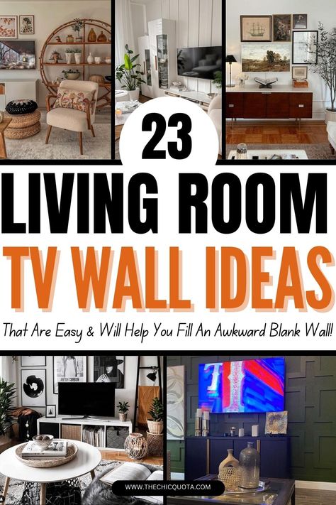 living room TV wall ideas Family Room Design Tv Wall, No Space For Tv Living Rooms, Decorating Above Entertainment Center, Gallery Wall Ideas Above Tv, Family Wall Living Room, Gallery Wall Ideas Living Room Around Tv, Living Rooms With Tv On Wall, Living Room Wall Decor Next To Tv, Wall Mounted Tv Wall Decor