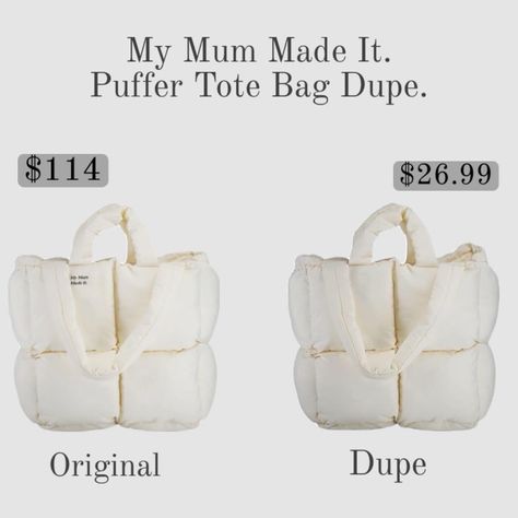 CREAM My Mum Made It puffer tote bag dupe. #AMAZONFINDS #PUFFERTOTE #MYMUMMADEIT #TRENDING #traveltote Puffer Tote Bag, My Mum Made It, Puffer Bag, Cotton Purse, Quilted Tote Bags, Handbags Casual, Quilted Totes, Birthday Wishlist, Cute Bags