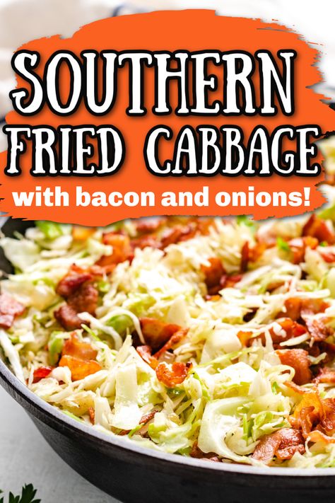 Cabbage Side Dish, Southern Fried Cabbage, Bacon Fried Cabbage, Bacon Fries, Easy Bacon, Savory Meals, Cabbage And Bacon, Resep Diet, Fried Cabbage