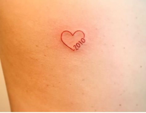 Heart With Number Tattoo, Date Heart Tattoo, Heart With Date Tattoo, Red Love Heart Tattoo, Auntie Tattoo, Wedding Date Tattoos, White Heart Tattoos, Red Heart Tattoo, Two Hearts Tattoo