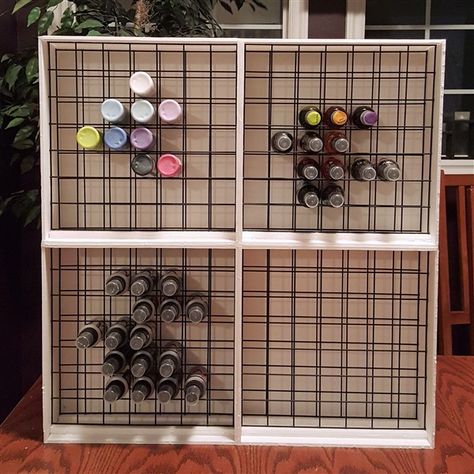 handmade paint and craft spray shelf reack Diy Hanging Paint Storage, Cardstock Organization Diy, Craft Paint Organizer, Diy Craft Paint Organizer, Diy Paint Storage Rack, Spray Paint Organizer, Craft Paint Storage Ideas Diy, Paint Rack Diy, Spray Paint Rack