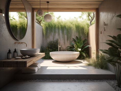 Beyond Boundaries: Discover the Perfect Outdoor Bathroom Ideas for a Remarkable Retreat Outdoor Bathroom Ideas, Bali Style Home, Indoor Outdoor Bathroom, Open Bathroom, Outdoor Bathroom Design, Outdoor Bathroom, Interior Bedroom, Outdoor Bathrooms, Bathroom Design Decor