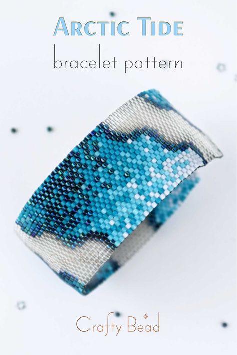 Delica beads pattern for beaded bracelet with vibrant blue ombre design with with the addition of crystal waves. Make a gift for best friend Stitch Bracelet Pattern, Ombre Bracelet, Seed Bead Bracelet Patterns, Stitch Bracelet, Beading Bracelets, Beads Pattern, Ombre Design, Beading Jewelery, Bead Weaving Patterns