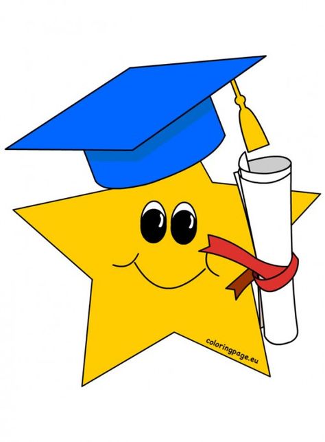 Yellow Star With Graduation Hat Hat Coloring Page, Graduation Photo Frame, Graduation Songs, Art School Supplies, School Board Decoration, Graduation Crafts, Disney Frozen Birthday, Kindergarden Activities, Kids Graduation