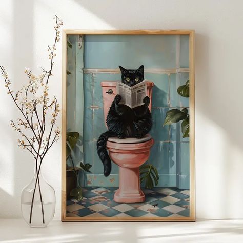 Party Bar Cart, Cat Bathroom Decor, Cat Bathroom, Gallery Poster, Home Gallery, Limited Edition Art Print, Downloadable Art, Custom Art, Art Original