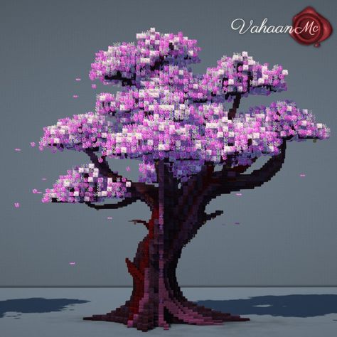 Japanese Cherry Blossom Mountain Forest Ideas! Minecraft Amythest Tree, Big Cherry Blossom Tree Minecraft, Amethyst Tree Minecraft, Custom Cherry Blossom Tree Minecraft, Minecraft Sakura Tree, Minecraft Cherry Blossom Tree, Minecraft Trees Design, Minecraft Sakura House, Minecraft Cherry Blossom Builds