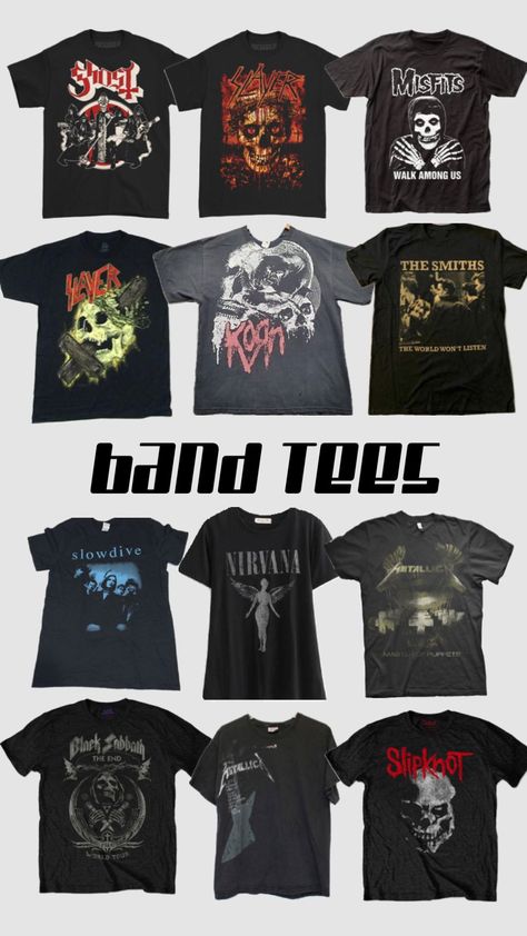 BAND TEES || #band #tshirt #metallica #slipknot #slowdive #thesmiths #nirvana #slayer #korn #misfits #blacksabbath #ghost #fashion #fashioninspo Slipknot Tshirt, Ghost Fashion, Black Sabbath, Slipknot, Dream Clothes, Band Tees, Nirvana, Will Smith, Diy Clothes