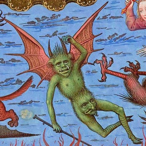 Medieval Illustrations, Art Macabre, Medieval Drawings, Fantasy Demon, Medieval Paintings, Fallen Angels, Macabre Art, Medieval Manuscript, Illuminated Manuscripts