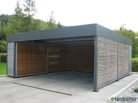 Enclosed Carport, Carport Modern, Modern Carport, Garage Pergola, Pergola Carport, Carport Garage, Carport Designs, Pergola Design, Modern Garage