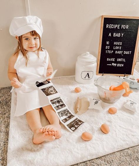 Big Sister Baking Announcement, Half Baked Baby Announcement, Recipe For Baby Announcement, Half Baked Pregnancy Announcement, Baking Baby Announcement, Baking Pregnancy Announcement, Kids Baking Cookies, Half Baked Pregnancy Photo, Pregnacy Announcement