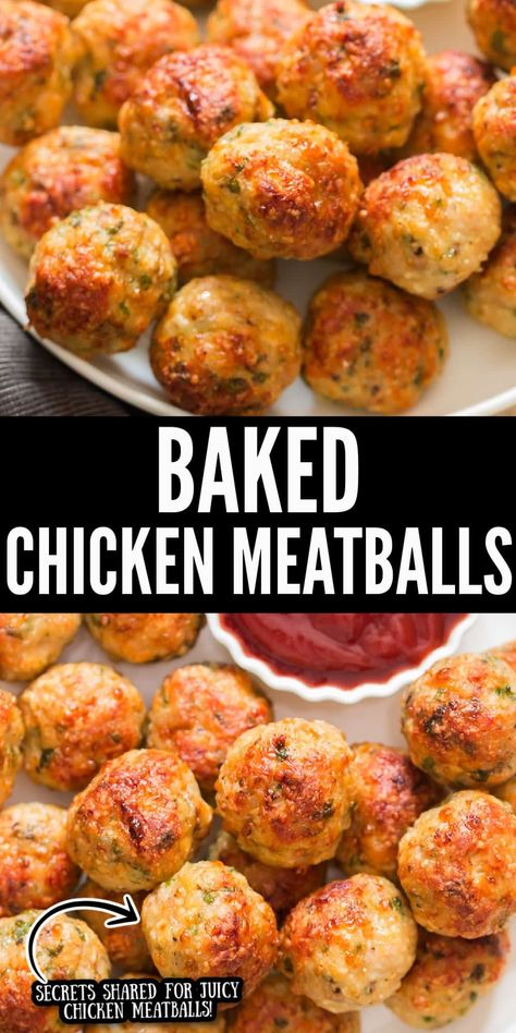 Ground Chicken Recipes Healthy, Baked Chicken Meatballs, Juicy Baked Chicken, Chicken Meatball Recipes, Meatball Recipes Easy, Ground Chicken Recipes, Chicken Meatballs, Health Dinner Recipes, Ground Chicken