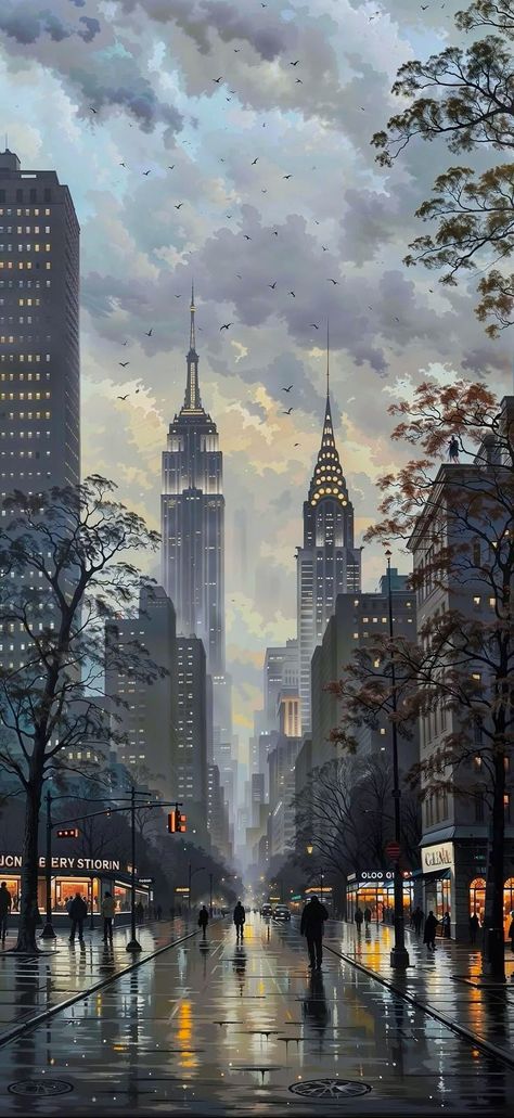 Fotocamere Vintage, New York Wallpaper, Rain Wallpapers, York Wallpaper, American Painting, Scenic Art, Pretty Landscapes, City Wallpaper, Cool Wallpapers Art