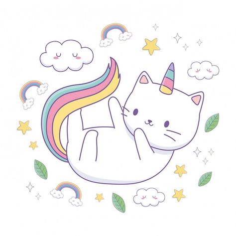 Unicorn Cartoon Cute, Unicorn Cartoon, Kawaii Unicorn, Cat Cartoon, Unicorn Cat, Psd Icon, Cartoon Cute, Cartoon Cat, Vector Photo