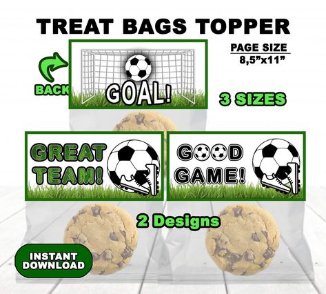 Soccer Treat Bags Topper, Instant Download, Soccer printable, Soccer favor Bag de 123HappyStore en Etsy Soccer Treat Bags, Soccer Treats, Soccer Banner, Soccer Birthday, Bag Topper, Page Sizes, Favor Bag, Thank You Tags, Treat Bags