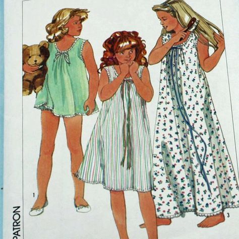 Vintage 1980s Sewing Pattern Simplicity 6921 by Old2NewMemories, $5.25 Baby Doll Pajamas, Teen Pants, Nightgown Pattern, Girls Nightgown, Pajama Pattern, Childrens Sewing Patterns, Night Gowns, Shirt Sewing Pattern, Sewing Patterns Girls