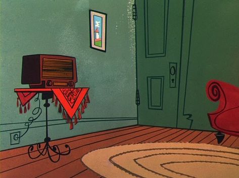 Maurice Noble Background Art, 2d Backgrounds Illustration, Maurice Noble, Chuck Jones, Mid Century Illustration, Retro Background, Retro Cartoons, Old Cartoons, Animation Background