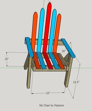 It's campfire season and everyone can use a comfy chair for marshmallow roasting! I happened to have a couple pairs of broken, worn out skis collecting dust in my... Ski Lift Chair, Ski Chair, Ski House Decor, Vintage Skis, Old Skis, Adirondack Chair Plans, Recycling Information, Ski Decor, Lawn Chair