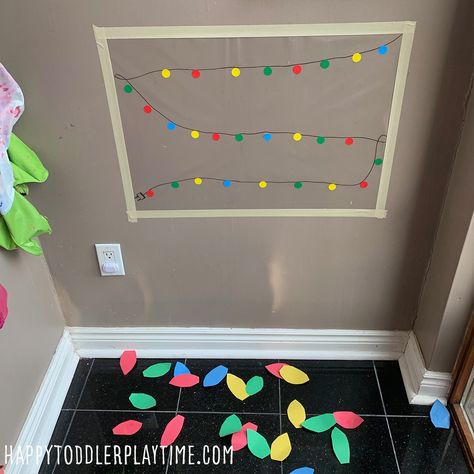 Christmas Lights Sticky Wall - HAPPY TODDLER PLAYTIME Contact Paper Crafts, Birch Christmas, Christmas Activities For Toddlers, Sticky Wall, Activity For Preschoolers, Activity For Toddlers, Christmas Centers, Fun Christmas Activities, Fun Activities For Toddlers