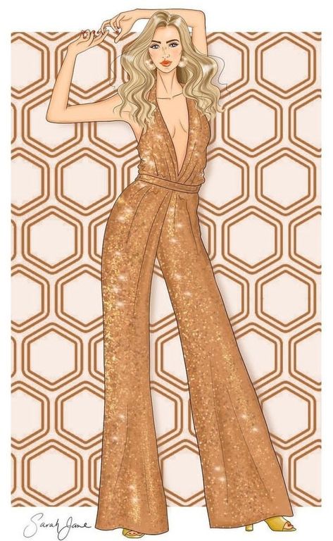 Disco Fashion Illustration, Dress Illustration Design, 70s Party Outfit, Moda Disco, Disco Jumpsuit, Fashion Illustration Poses, Lame Dress, Fashion Figure Drawing, Disco Fashion