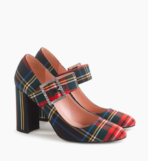 Tartan Mary Jane Pumps Plaid Heels Stylo Shoes, Plaid Heels, Mary Jane High Heels, Heeled Pumps, Embellished Heels, Mary Jane Pumps, Red Tartan, Mary Jane Heels, Heels Pumps