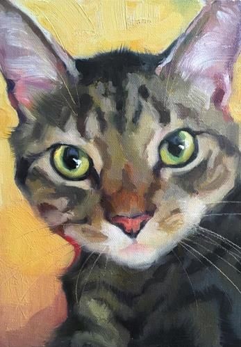 Cat Art Painting Acrylic, Grey Cat Painting, Katya Minkina, Tabby Cat Art, Painting Cats, Cats Painting, Cat Portrait Painting, Watercolor Cats, Cats Art Drawing