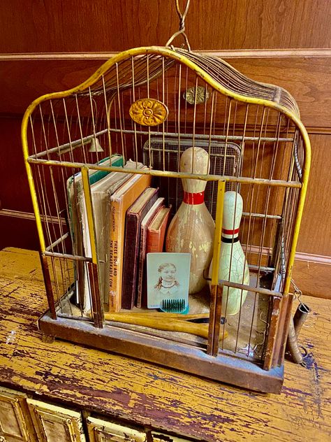 Rustic Bird Cage Decor, Decorating With A Bird Cage, Birdcage Decorating Ideas, Old Bird Cage Ideas Decor, Vintage Bird Cage Decor Ideas, Birdcage Upcycle, Antique Bird Cage Decor Ideas, Repurposed Bird Cage Ideas, Bird Cage Light