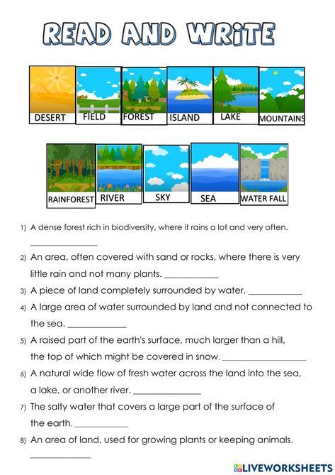 Geographical Features Worksheet, Landscape Vocabulary, Nature Worksheets, Landforms Worksheet, Nature Worksheet, Create Worksheets, Study Craft, Creative Worksheets, Geographical Features