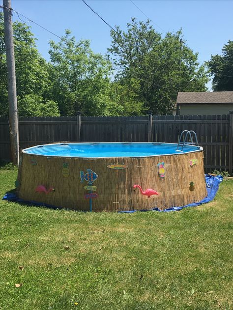 Decorated Intex pool. Bestway Pool Ideas Backyards, Backyard Goals, Pool Dress, Intex Pool, Inexpensive Decor, Backyard Pool Landscaping, Backyard Inspo, Pool Ideas, Pool Landscaping