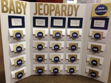 Baby jeopardy game Gender Reveal Jeopardy Game, Baby Jeopardy Questions And Answers, Diy Jeopardy Board, Jeopardy Game Diy, Baby Shower Games For Men, Baby Shower Jeopardy, Baby Jeopardy, Baby Shower Word Scramble, Easy Baby Shower