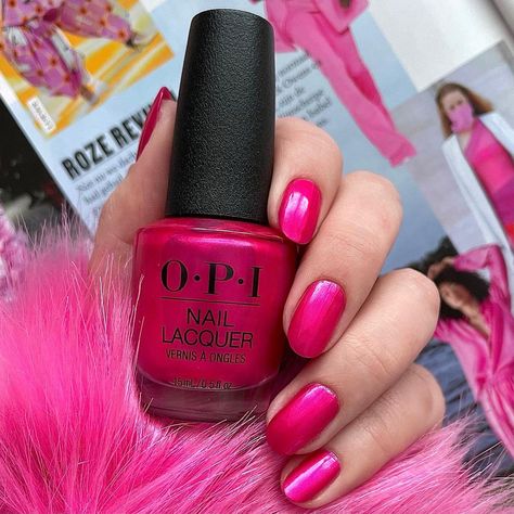 Fuchsia Chrome Nails, Opi 15 Minutes Of Flame, Hot Pink Iridescent Nails, Metallic Fushia Nails, Magenta Metallic Nails, Opi Hot Pink Nail Polish, Cute Red Nails, Spring Nail Polish, New Years Eve Nails