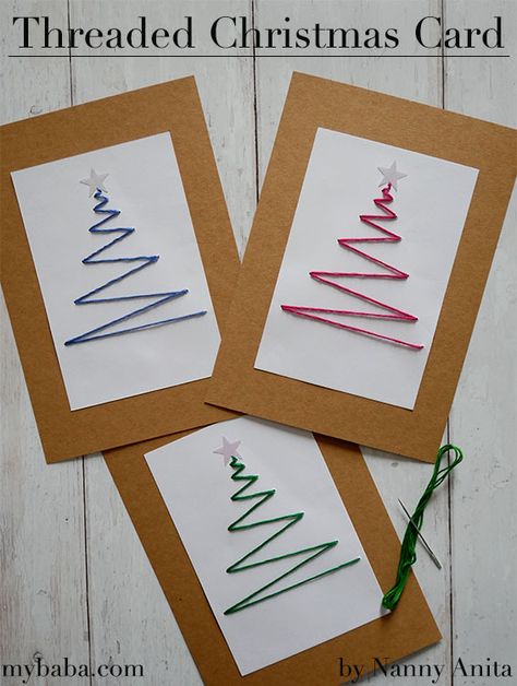 Christmas Postcard Diy Kids, Ribbon Christmas Tree Card, Sewing Christmas Cards, Christmas Tree Cards Handmade Simple, Sew Christmas Cards, Stitching Cards Patterns Free Christmas, Cards Christmas Handmade, Creative Christmas Cards Handmade, Christmas Postcard Handmade