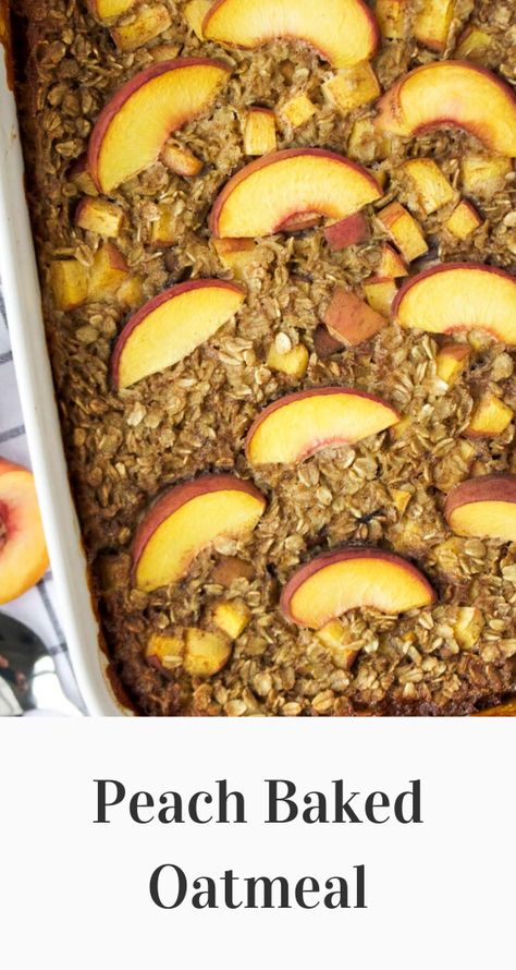 A healthy baked oatmeal with one of the best summer fruits - peaches! This peach baked oatmeal is a healthy make-ahead breakfast that is perfect for busy weekday breakfasts or a healthy weekend brunch. This easy recipe is made with fresh peaches, rolled oats and honey, and is gluten-free, refined sugar-free and vegetarian. Healthy Recipes Easy Breakfast, Breakfast Peach, Peach Baked Oatmeal, Oatmeal Casserole, Oatmeal Baked, Peach Oatmeal, Healthy Recipes Easy, Baked Oatmeal Recipe, Baked Peach