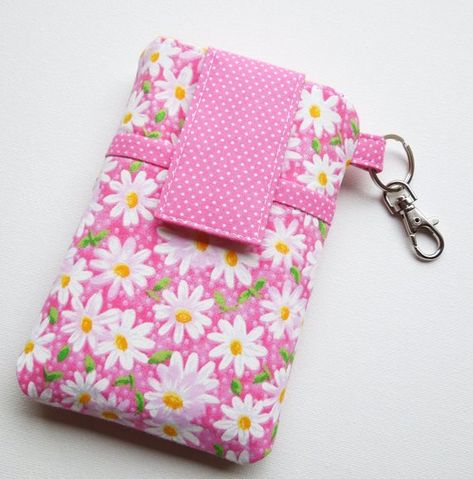 Pochette Portable, Galaxy Fabric, Cell Phone Pouch, Cell Phone Bag, Cell Phone Covers, Bag Cover, Pink Daisy, Phone Pouch, Handmade Fabric