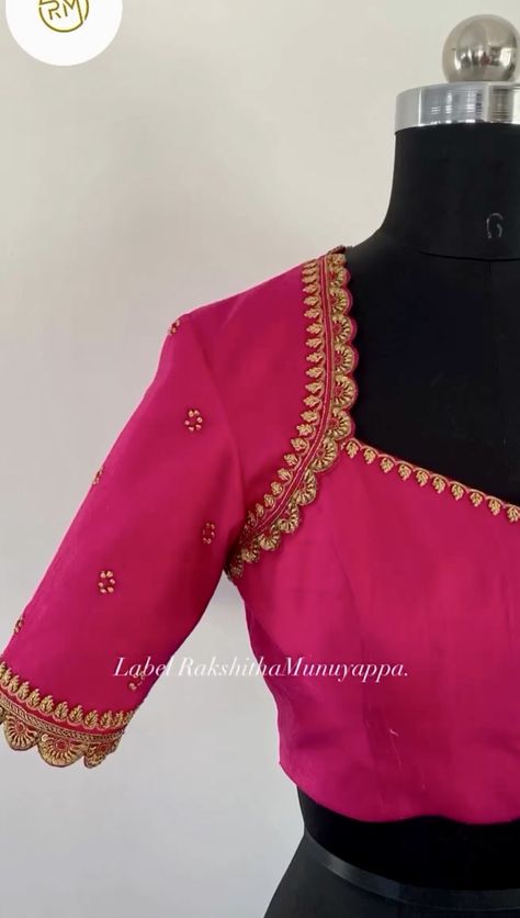 Soft Silk Sarees Blouse Designs, Trending Aari Blouse Design, Simple Maggam Design, Pattu Hands Blouse Designs, Front Blouse Designs Latest Neckline, Pattu Saree Blouse Designs Without Work, Blouse Designs Thread Work, Simple Blouse Work Designs Pattu, Threadwork Blouse Designs