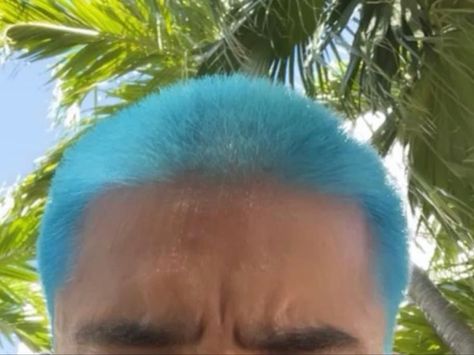 Light Blue Buzzcut, Blue Buzzcut Men, Teal Buzzcut, Blue Buzzcut, Blue Hair Men, Buzzcut Dyed Hair, Jake Core, Icy Blue Hair, Buzzcut Season