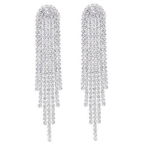 PRICES MAY VARY. Material:Made of dazzling crystal tassels, these earrings shine with statement of eye-catching beauty and elegance, which will add plenty of sparkle movement to your outfits. And the metal surface is well polished & beautiful finish. Size:Length: 7.36 cm width: 0.6 cm.weight：24g .jewelry come packaged in opp plastic bag DesignL:Rhinestone Tassel Earrings are just the kind of look that we wanna wear out (and get noticed in)! Elegant strands of shiny gold snake chain and clear rhi Cercei Din Lut Polimeric, Great Gatsby Themed Party, Gatsby Themed Party, Long Tassel Earrings, Sparkly Earrings, Long Drop Earrings, Silver Drop Earrings, Rhinestone Earrings, Austrian Crystal