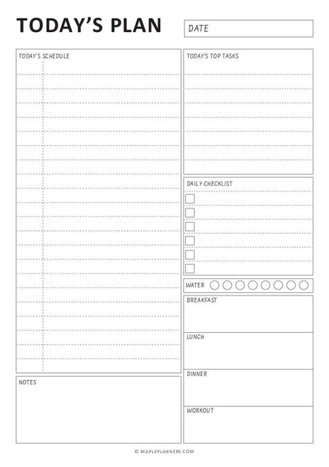 Free Printable A4 Today's Plan Template Today Planner, Free Planner Printables Templates, Work Day Planner Printable Free, Daily Work Planner Template, Daily Task Planner Template, Study Plan Template, Blank Daily Planner Template, Daily Planner Pdf, Example Of Daily Planner