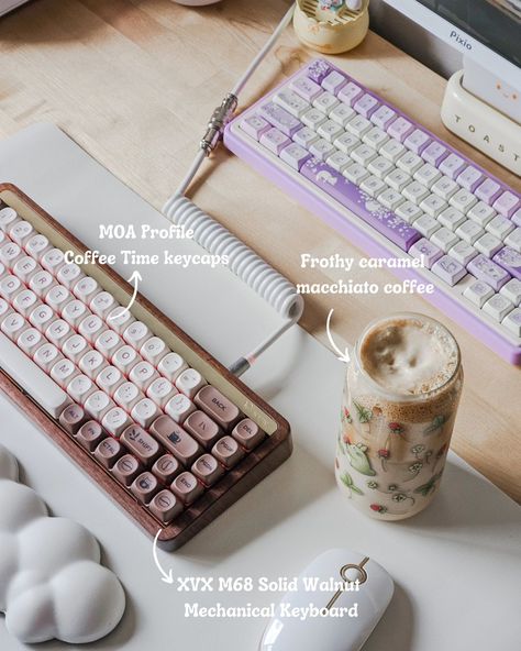 ☁️ matching keyboard with today's mood 😌 Thankyou @xvx__keyboard for gifting me this compact M68 Solid Walnut keyboard ♡ Check it out at - xvxchannel.com You can also check it out at Amazon and take advantage of the 10% discount when ordering! Linked in my bio ⋆.˚ ᡣ𐭩 .𖥔˚ desk setup | room | setup style | minimalist | pc setup | aesthetic #deskspace #deskaesthetic #deskinspo #desksetups #deskgoals #workdesk #gamingsetup #setupinspiration #pcsetup #dreamsetup #setupgoals #cozysetup #c... Minimalist Pc Setup, Pc Setup Aesthetic, Keyboard Aesthetic, Video Game Room Decor, Desk Goals, Todays Mood, Desk Inspo, Retro Video, Video Game Room