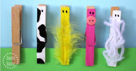 Make farm animals using simple wooden pegs Kindergym Ideas, October Themes, Farm Week, Nursery Rhyme Crafts, Farm Play, Old Mcdonald, Farm Theme Preschool, Farm Animal Toys, March Spring