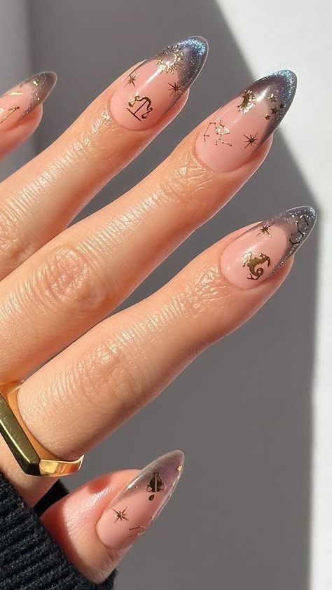 15 Zodiac Manicure Ideas That Have Us Seeing Stars Star Sign Nails, Zodiac Nails, Glossier Nail Polish, Aries Women, Rising Sign, White Manicure, Perfect Manicure, Shine Nails, Purple Swirl