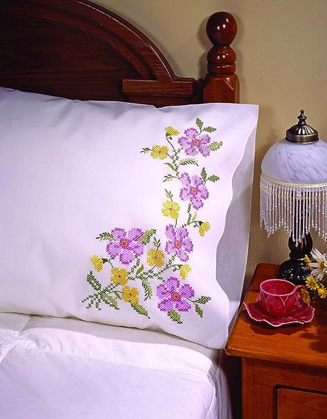 Amazon.com: Tobin Stamped Pillowcase Pair for Embroidery, 20 by 30-Inch, Fragrant Floral : Home & Kitchen Matching Dressers, Stamped Embroidery Kit, Unique Cross Stitch, Pillow Cases Diy, Yellow Cottage, Embroidery Store, Painted Rocks Kids, Cross Stitch Bird, Vintage Cross Stitches