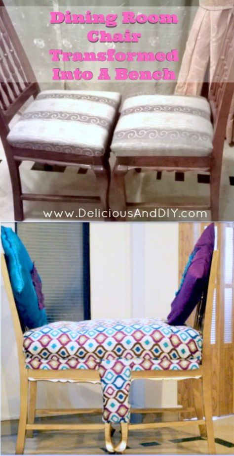 Chairs turned Into A Bench| Dining Room Chairs Into Bench| Bench Ideas| Bench Made with Chairs|Chair Makeover|Recycle Old Chairs Into A Bench Upcycled Dining Chairs Ideas, Repurpose Kitchen Chairs, Dining Chair Upcycle, Diy Dining Room Chairs, Chairs Into Bench, Turning Chairs Into A Bench, How To Recover Dining Room Chair Seats, Bench Dining Room, Wooden Chair Makeover