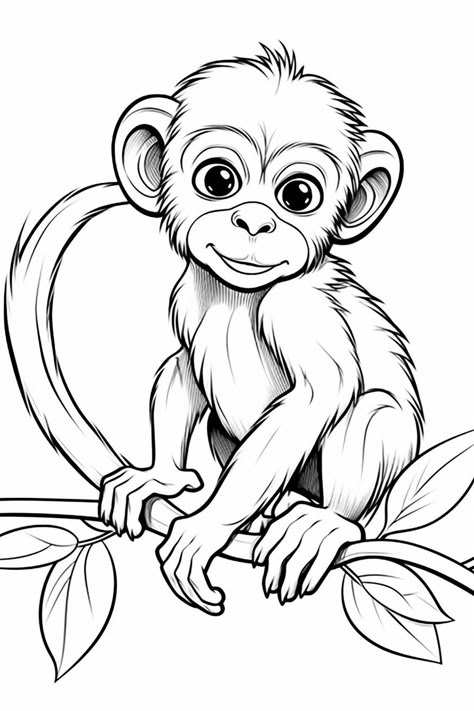 Monkey Line Drawing, Free Animal Coloring Pages Printables, Baby Monkey Drawing, Safari Animals Coloring Pages, Character Design 2d, Animal Tattoo Designs, Monkey Coloring Pages, Monkey Drawing, Pyrography Designs