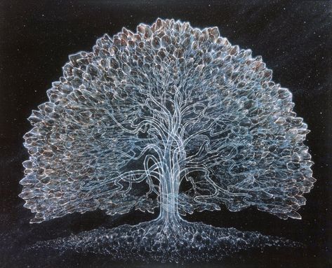 RV Limited Edition Print on Canvas - CELESTIAL TREE | Martina Hoffmann Happy Winter Solstice, Tree Of Life Art, Blue Crafts, Psy Art, Happy Winter, White Tree, Cross Paintings, Visionary Art, Kirigami