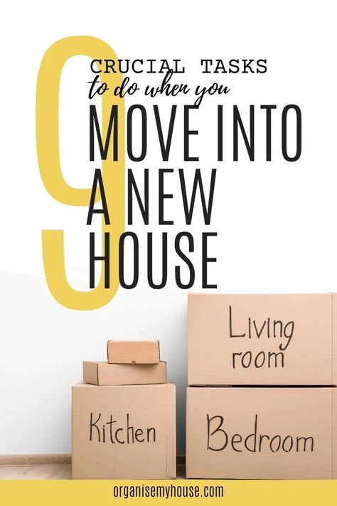 The moving process doesn't end when you get the keys to your new home. Far from it in fact!. Here's a list of everything you should do immediately when you move into a new house so you can feel at home as quickly as possible. Moving House List, Cleaning New House Before Moving In, Moving Into First Home, Moving Into Your First Home, First Home Checklist, Moving List, Moving House Checklist, Moving Into New Home, Moving New House