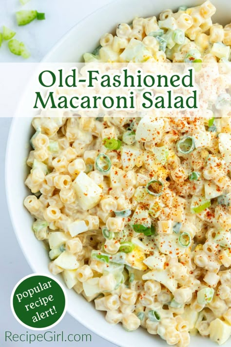 Old Fashioned Macaroni Salad recipe from RecipeGirl.com #old #fashioned #oldfashioned #classic #macaroni #salad #recipe #recipegirl Ring Macaroni Salad, Macaroni Salad With Ranch Dressing, Traditional Macaroni Salad Recipe, Ring Noodle Pasta Salad, Traditional Macaroni Salad, Easy Mac Salad, Maccarone Salad Recipe, Dressing For Macaroni Salad, Macronie Salad Recipe Easy